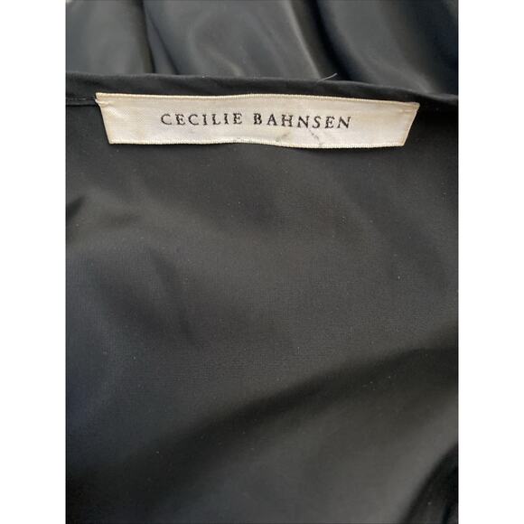 CECILIE BAHNSEN Black Wrap Dress Short Sleeve Ruffled V neck Mini XS S - Picture 9 of 10